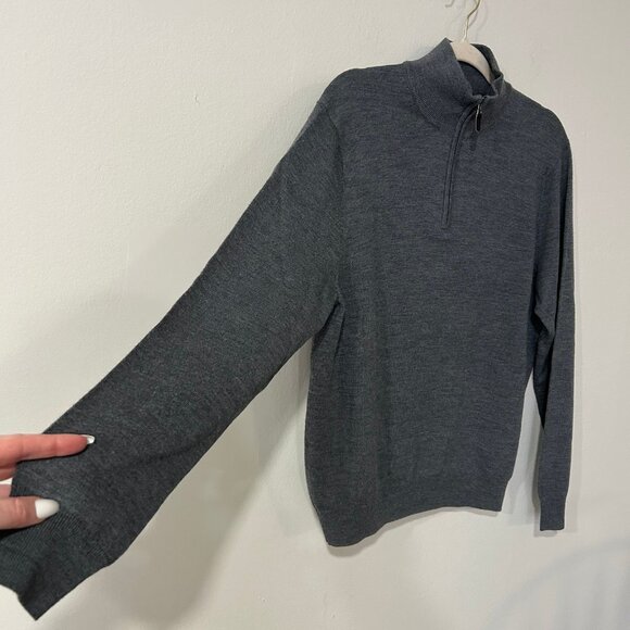 Jos A Bank Traveler Gray Quarter Zip Pullover Merino Wool Sweater Size Large - Picture 4 of 6